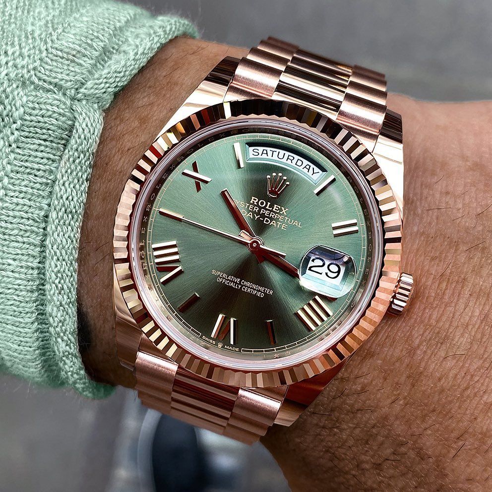 Rose Gold Day-Date 40 Olive Green Dial 